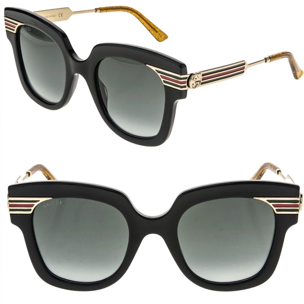 GUCCI GG0281S Oversized Gold Etched Black Glitter Sunglasses